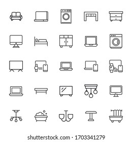 homeware line icons set. Stroke vector elements for trendy design. Simple pictograms for mobile concept and web apps. Vector line icons isolated on a white background. 