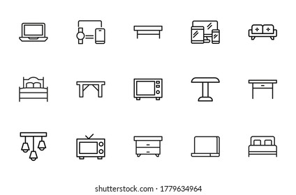 Homeware line icons set. Stroke vector elements for trendy design. Simple pictograms for mobile concept and web apps. Vector line icons isolated on a white background.