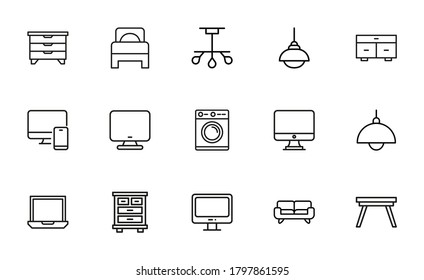 Homeware line icons set. Stroke vector elements for trendy design. Simple pictograms for mobile concept and web apps. Vector line icons isolated on a white background.
