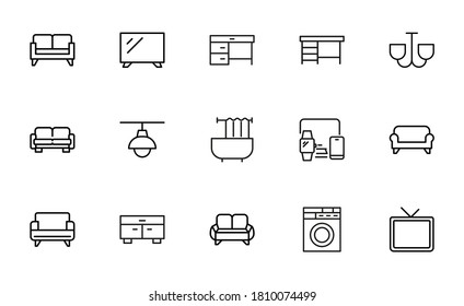 Homeware line icons set. Stroke vector elements for trendy design. Simple pictograms for mobile concept and web apps. Vector line icons isolated on a white background.