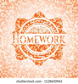 Homework abstract emblem, orange mosaic background