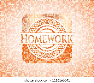 Homework abstract orange mosaic emblem with background