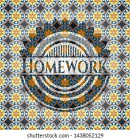Homework arabic badge background. Arabesque decoration.