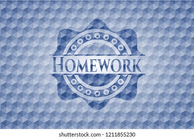 Homework blue emblem with geometric pattern background.
