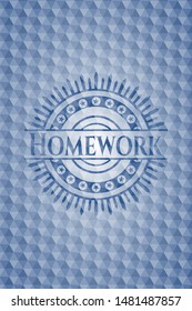 Homework blue emblem with geometric pattern background. Vector Illustration. Detailed.