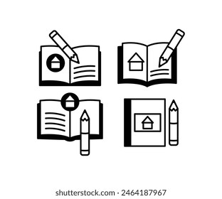 homework book education school icons vector design simple black white illustration collections sets