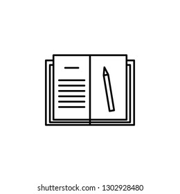 homework, book, pencil icon. Element of education illustration. Signs and symbols can be used for web, logo, mobile app, UI, UX