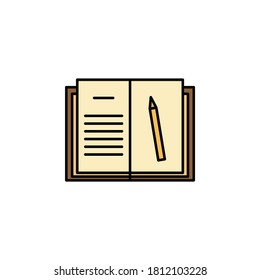 homework book with pencil icon. Element of education illustration. Signs and symbols can be used for web, logo, mobile app, UI, UX on white background