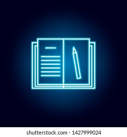 homework, book, pencil outline icon in neon style. elements of education illustration line icon. signs, symbols can be used for web, logo, mobile app, UI, UX