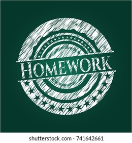Homework chalk emblem written on a blackboard