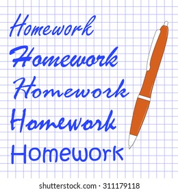 Homework different handwriting on notebook sheet. Doodle