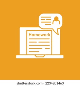 Homework glyph icon. Online education. Comment from tutor. Learning concept. Filled flat sign. Isolated silhouette vector illustration 