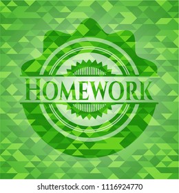 Homework green emblem. Mosaic background