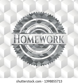 Homework grey badge with geometric cube white background