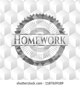 Homework grey emblem with cube white background