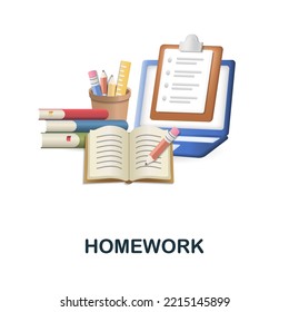 Homework icon. 3d illustration from back to school collection. Creative Homework 3d icon for web design, templates, infographics and more