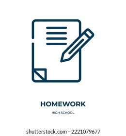 Homework icon. Linear vector illustration from high school collection. Outline homework icon vector. Thin line symbol for use on web and mobile apps, logo, print media.