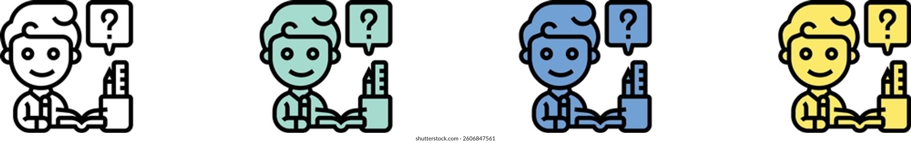 homework icon. Outline, Green, Blue and Yellow Style Design Isolated On White Background