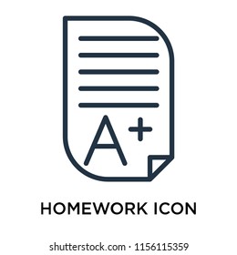 Homework icon vector isolated on white background, Homework transparent sign , thin pictogram or outline symbol design in linear style