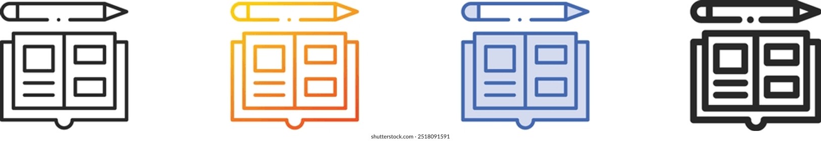 Hausaufgaben-Symbol.Dünn linear, Farbverlauf, blauer Strich und kräftiges Stildesign einzeln auf weißem Hintergrund