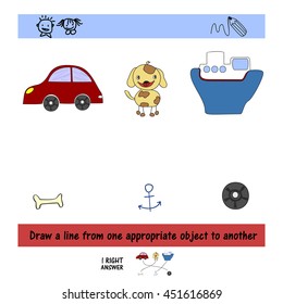 Homework for kids How to draw a line between the objects. Preschool education.