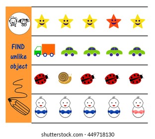 Homework for kids how to find an extra subject from a number of similar. Preschool job