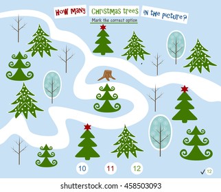 Homework for kids How many trees in the picture. Preschool education