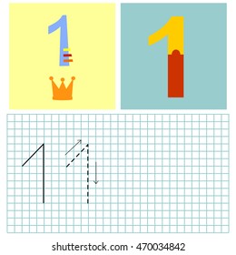 Homework for kids how write number One. ?ount to ten. Preschool education.