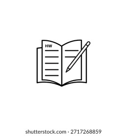 Icono de línea de tarea para conceptos de educación, estudio y asignación escolar. Diseño de Vector de contorno mínimo para App de e-learning, herramientas de aula, UI, Sitios web y proyectos de educación digital.