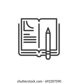 Homework line icon, outline vector sign, linear style pictogram isolated on white. Book and pen symbol, logo illustration. Editable stroke. Pixel perfect vector graphics