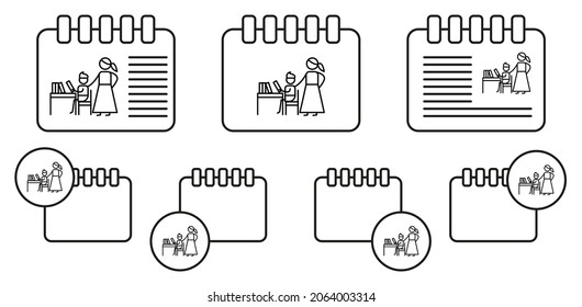 Homework, mother, child vector icon in calender set illustration for ui and ux, website or mobile application