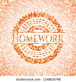 Homework orange mosaic emblem with background
