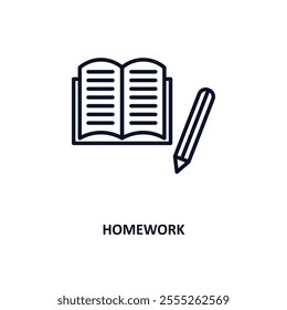 homework outline icon.  Thin line icon from e learning and education collection. Editable vector isolated on white background