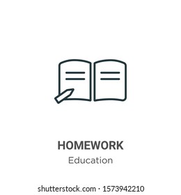 Homework outline vector icon. Thin line black homework icon, flat vector simple element illustration from editable education concept isolated on white background