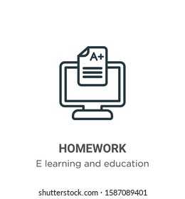 Homework outline vector icon. Thin line black homework icon, flat vector simple element illustration from editable e learning and education concept isolated on white background