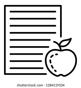 Homework paper apple icon. Outline homework paper apple vector icon for web design isolated on white background