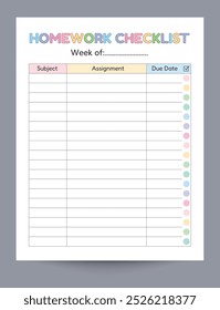 Homework Planners for Kids. “Keep your child organized with our Homework Checklist! This printable tool helps students track daily assignments easily. Perfect for use at home or in the classroom