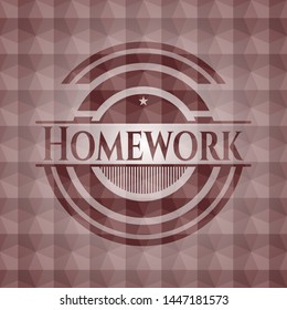 Homework red seamless badge with geometric background.