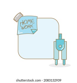 homework reminder note with compass vector illustration