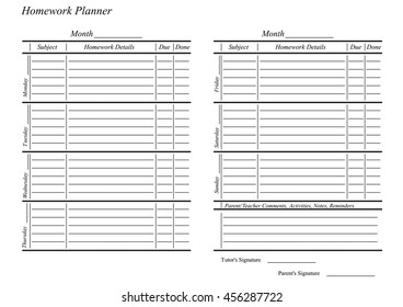 Homework or Study Planner. Weekly Diary Planner.