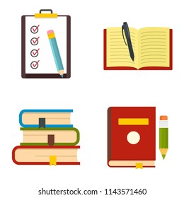 Homework study school icons set. Flat illustration of 4 homework study school vector icons isolated on white