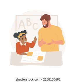 Homework Teacher Support Isolated Cartoon Vector Illustration. Teacher Explains Homework To Child, Learning Process, Afterschool Activity, Adult Helps Pupil, Preschool Education Vector Cartoon.