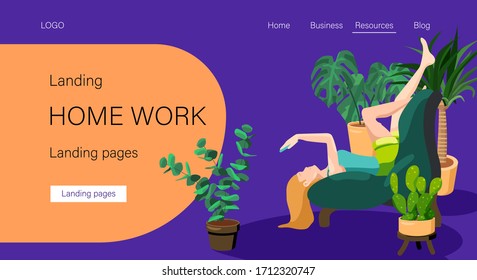 Homework text on orange backdrop. Landing page with copy space for social banner, remote job vacancy, website info card, labor exchange. Web template or info page. Flat style stock vector illustration