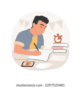 Homework time isolated cartoon vector illustration. Taking break from web, homework time without gadget, digital wellbeing, teenager lifestyle, child playing games, messy table vector cartoon.
