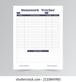 Homework Tracker KDP Template Design