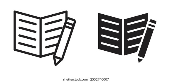 Homework vector icon set black filled and outlined style.