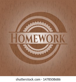 Homework vintage wood emblem. Vector Illustration.