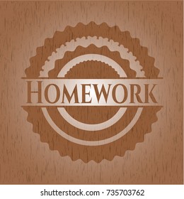 Homework wooden emblem. Vintage.