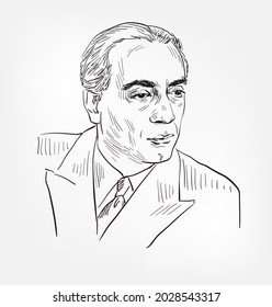 Homi Jehangir Bhabha Famous Indian Nuclear Physicist, Founding Director, And Professor Of Physics Vector Sketch Portrait