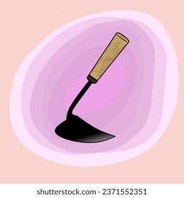 Homi, a Korean plowing tool, is a traditional agricultural tool with a short wooden handle. almost similar to a hoe. illustration